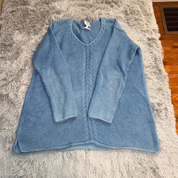Margaret O'Leary Sweaters - Margaret O'Leary Handknit V-Neck Sweater Womens 2 Blue Good Cable Knit Pullover